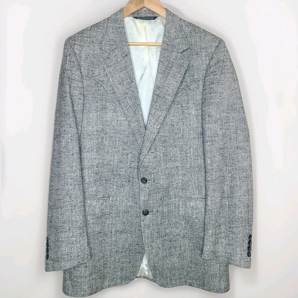 Vtg Dallas Western Apparel Grey Silk Blazer Suit Jacket 42 Made In USA Cowboy